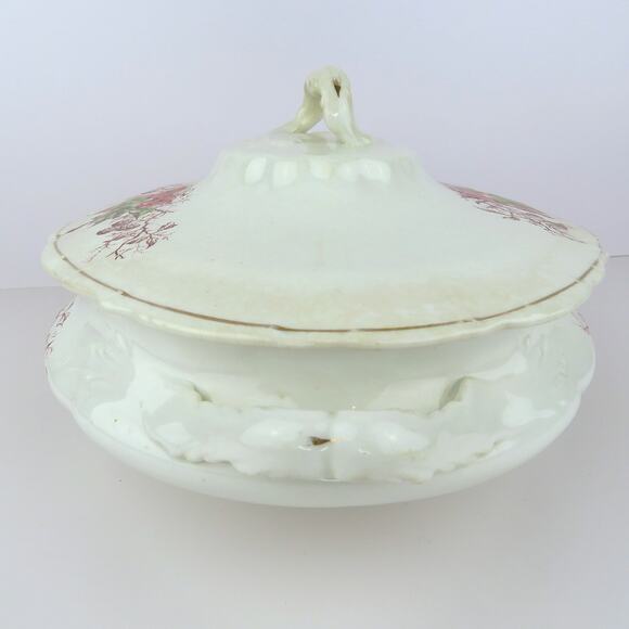 John Maddock Sons Royal Vitreous Covered Vegetable Bowl Ironstone Floral Antique - Picture 5 of 16